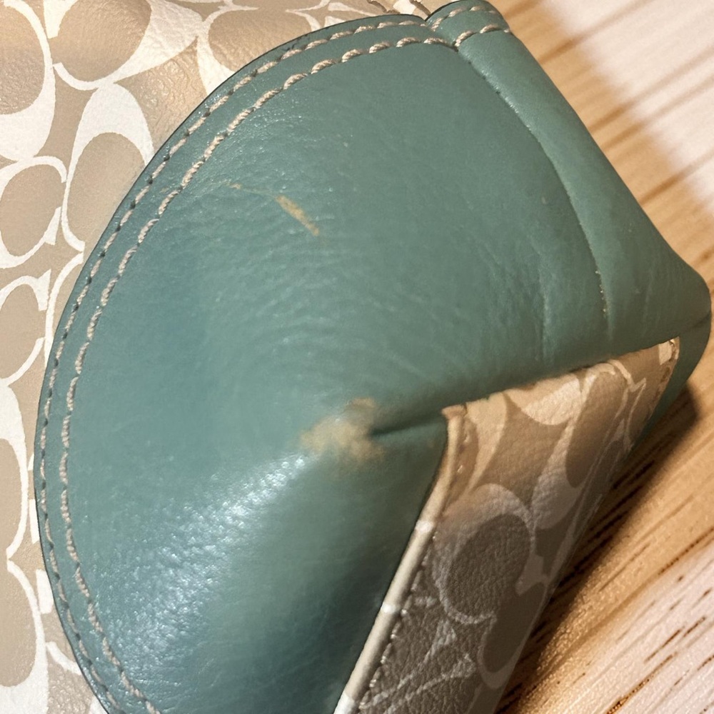 Coach Chelsea Tote Bag Heritage Stripe Signature Teal & Khaki Coated Canvas - Picture 8 of 9